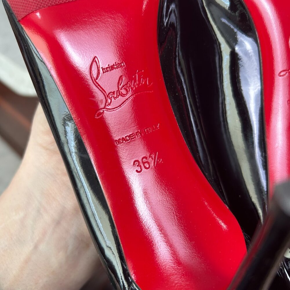 Christian Louboutin Black Patent Leather Pointed-Toe Pumps with Red Soles - Picture 6 of 6